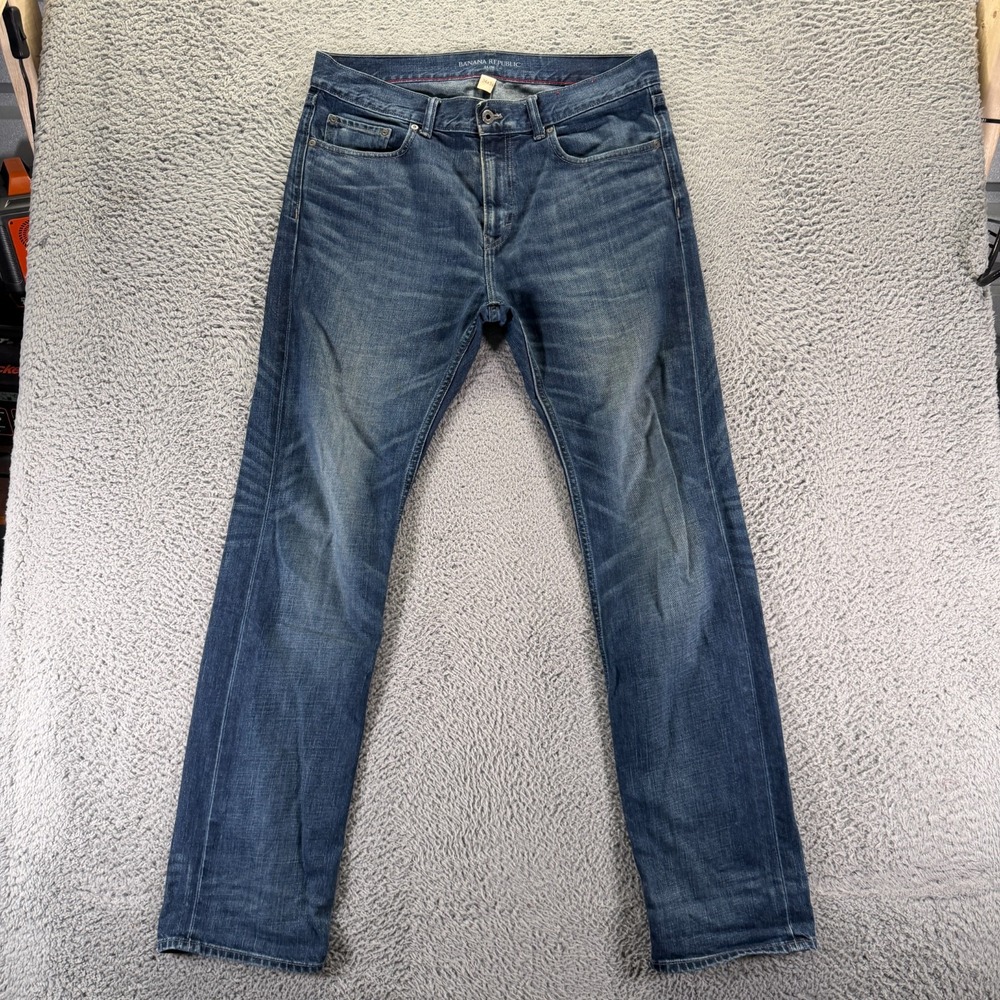 Banana Republic Jeans Mens 34x34 Blue Cotton Denim Straight Slim Faded Workwear